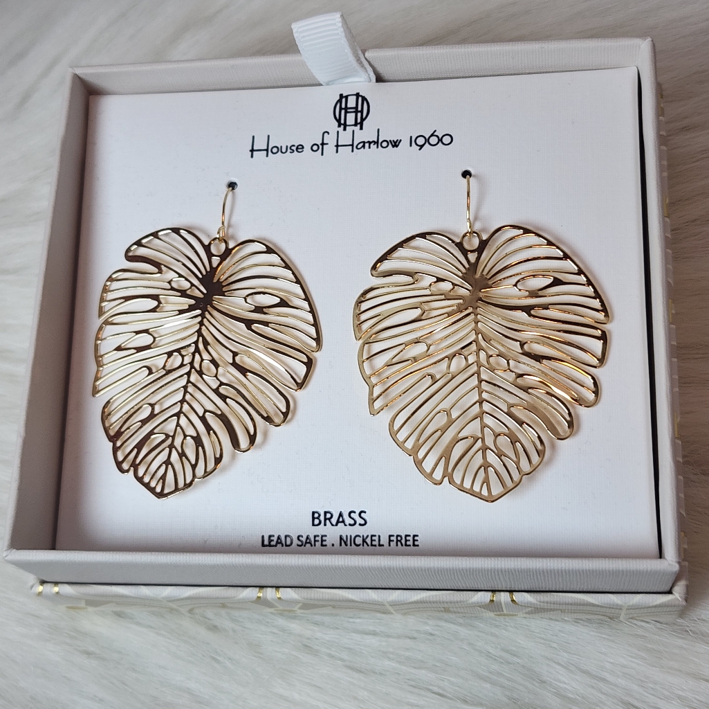 House Of Harlow 1960 Gold Tone Leaf Earrings 35$